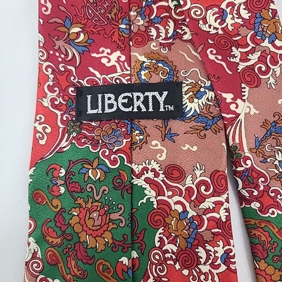 Vintage Liberty Red Green Blue Maroon Silk Tie 3.5" X 56" - Picture 4 of 6